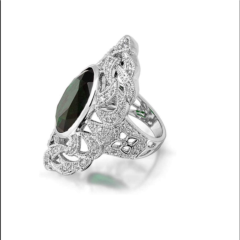 Lab Created Emerald & CZ Statement Ring - Picture 3 of 10